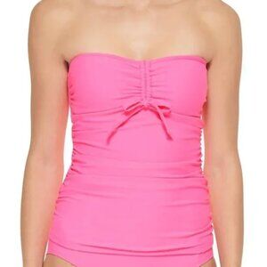 DKNY Bandeau Bow Tankini Swim Top Neon Pink‎ XS